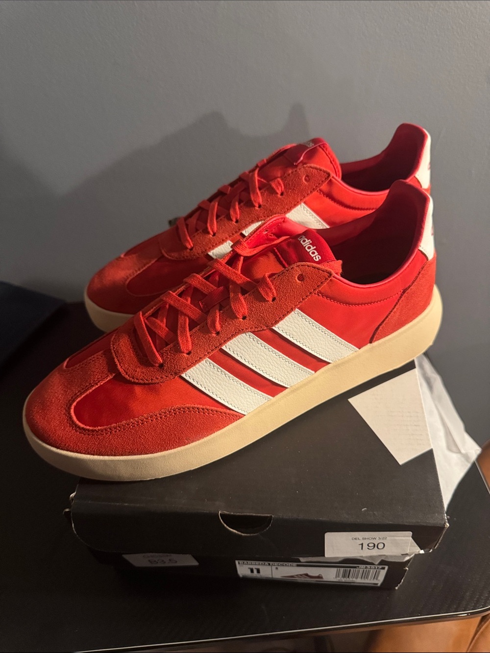 adidas Barreda Decode Red Suede & White Stripe Retro Sneakers